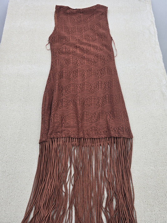 Melange x Kotn Rust Sleeveless Fringe Knit Dress L Women