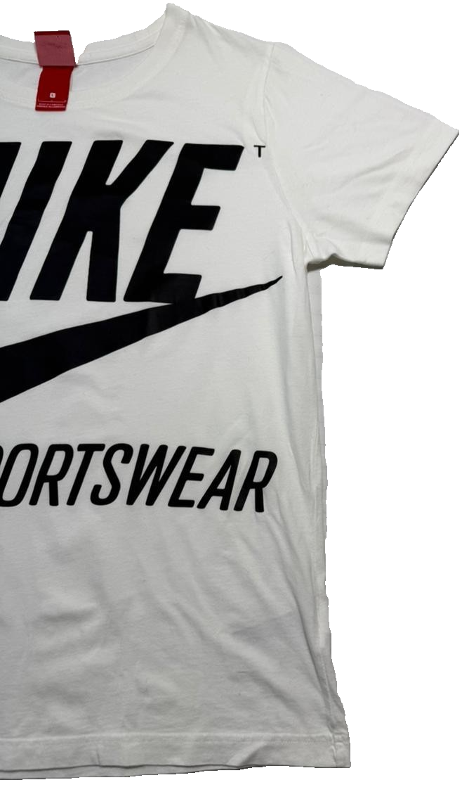 Nike Sportswear Unisex White Graphic T-Shirt Oversized Black Swoosh Logo Size L