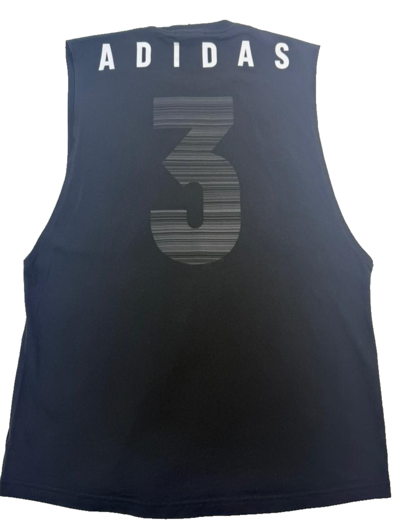 Adidas Men'S Black Sleeveless Training Tank Top Graphic Number 3 Back Logo S/M
