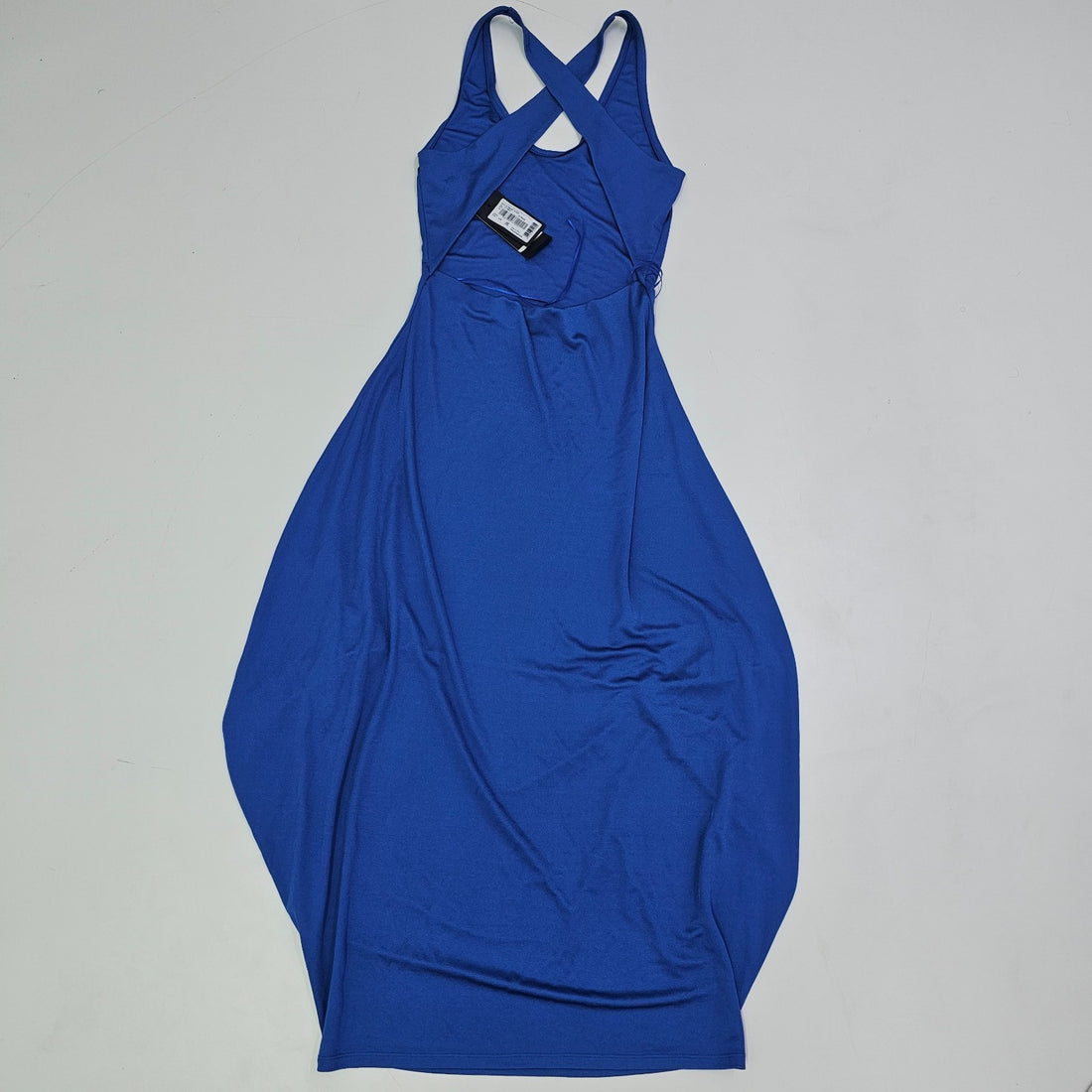 Giorgio Armani Draped Satin Jersey Crossed Back Midi Dress Blue 44 Bnwt