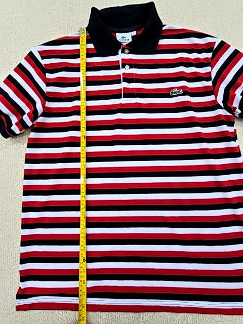 Lacoste XL Short Sleeve Striped Polo Shirt Red Black White Button Men