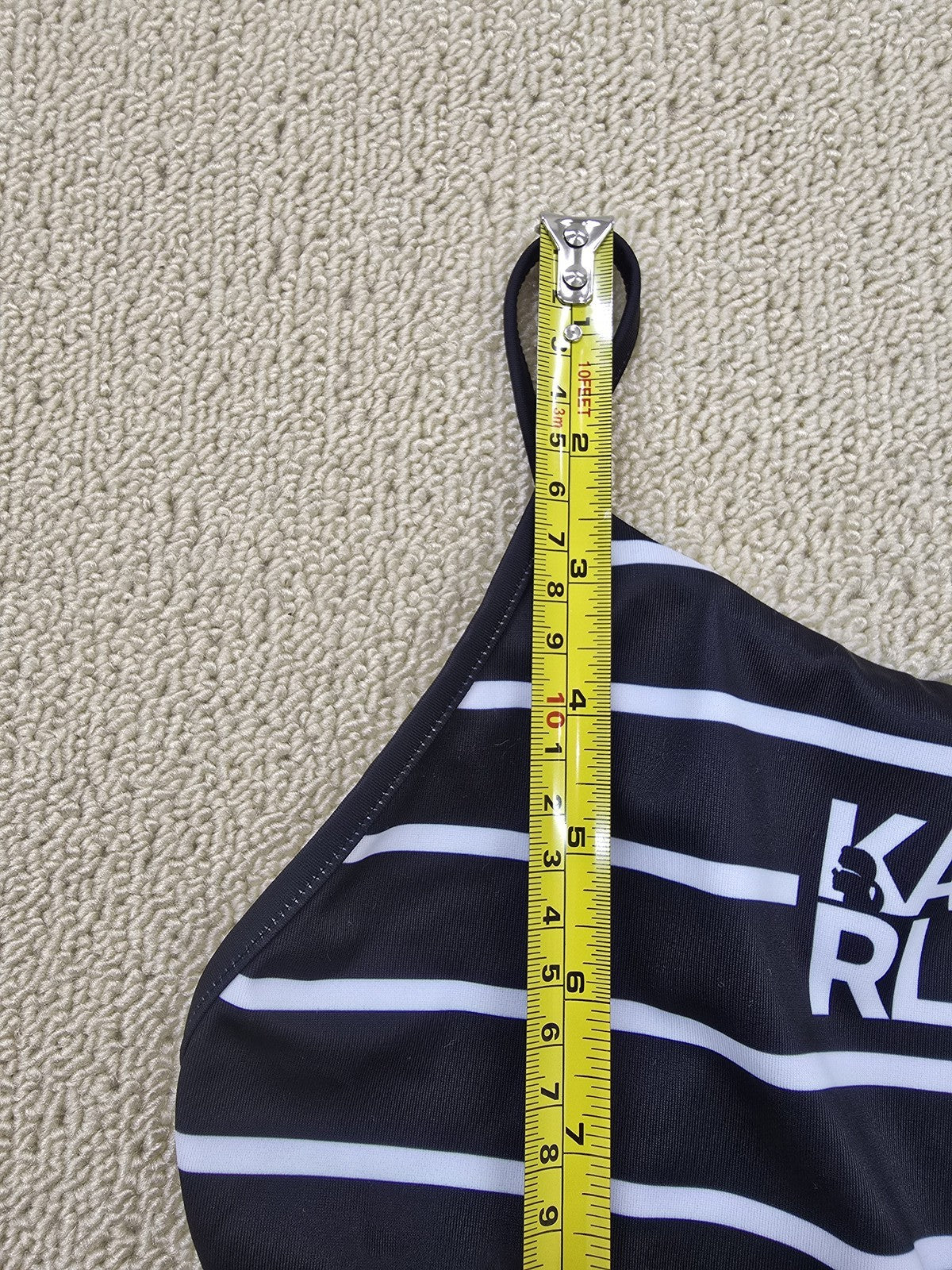 Karl Lagerfeld Women's One Piece Swimsuit S Black White Striped Halter