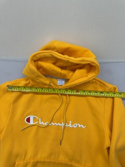 Champion Men's Large Yellow Fleece Pullover Hoodie Logo USA Cotton Poly