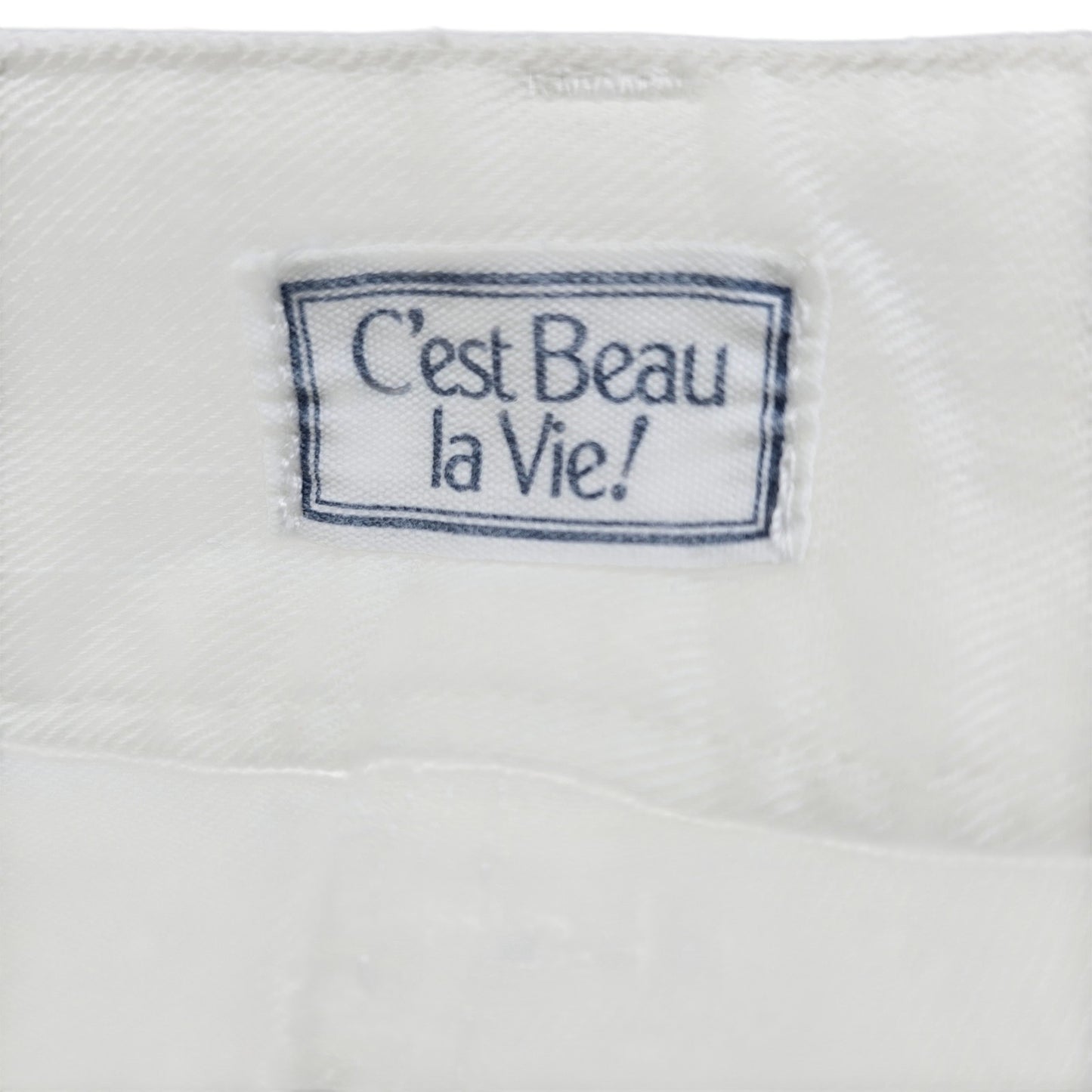C'est Beau Women White Stretch Cotton Canvas Pants Size 12 UK Straight Leg