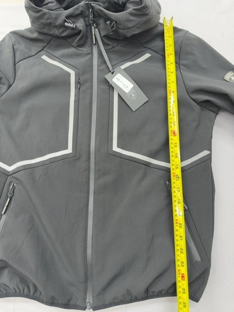 Lamborghini Black Zip Hoodie Men Reflective Piping Embroidered Logo