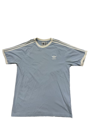 Adidas Men's Light Blue Cotton T-Shirt L Crew Neck 3-Stripe