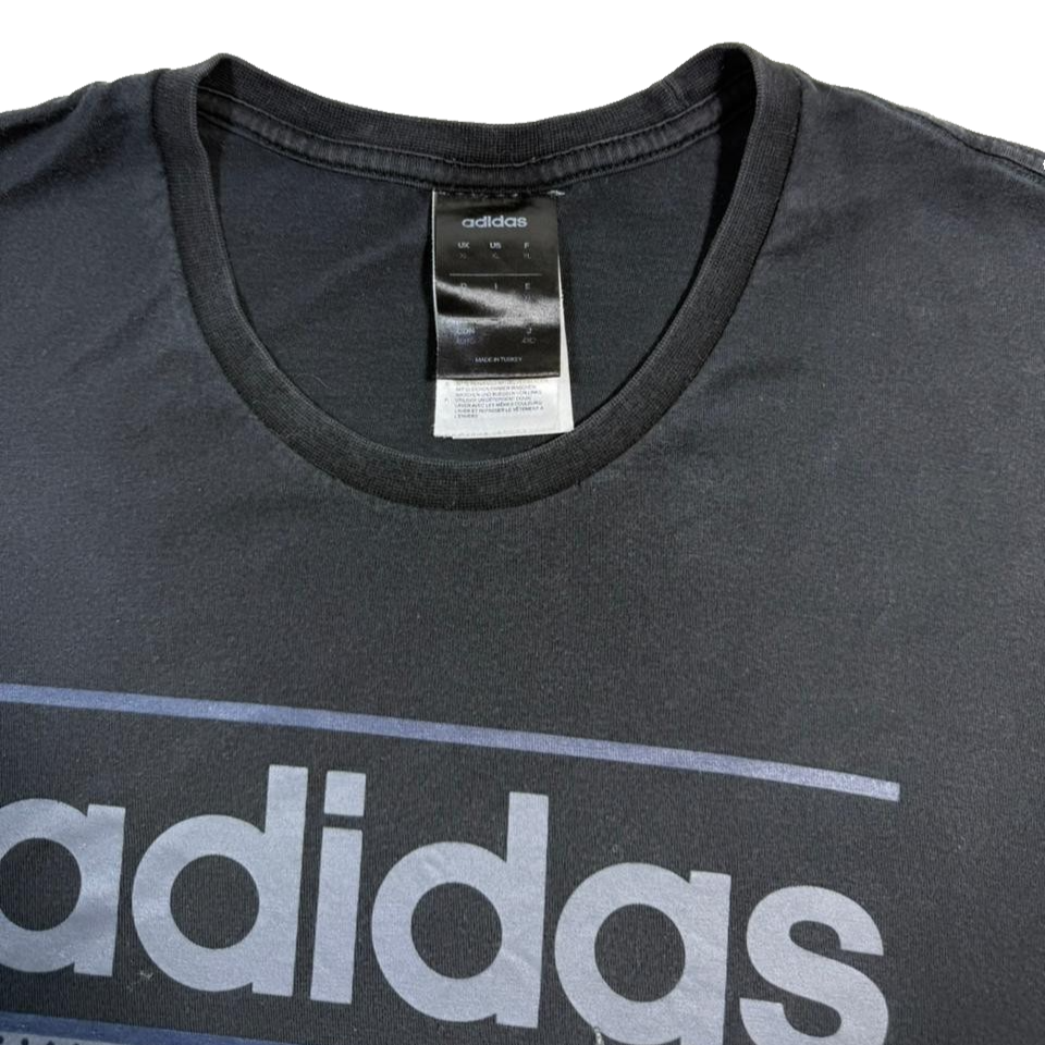 Adidas Men's Black Graphic T-Shirt Grey Abstract Wave Logo Short Sleeve Size XL