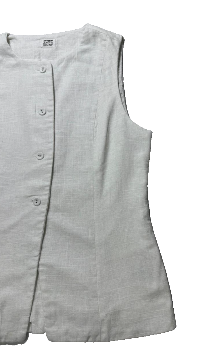Cotton On Sienna Linen Cotton Vest In Off White - Size Us 6