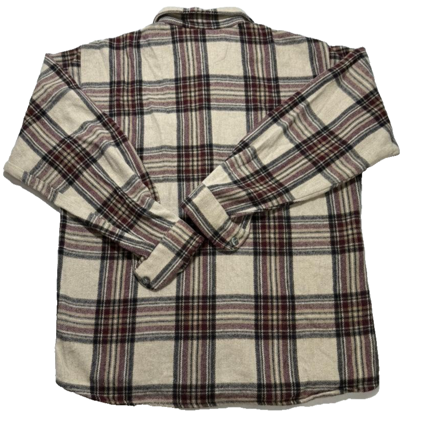Marc Gibaldi Plaid Flannel Shirt Beige Red Check Long Sleeve Men's Casual Top XL