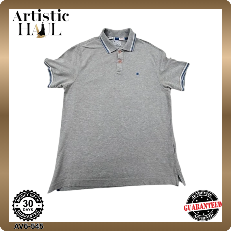 Champion Gray Men's Short Sleeve Polo Shirt Medium Regular Fit