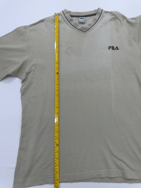 Fila Men's Olive Green V-Neck Cotton T-Shirt Logo Size L VGUC
