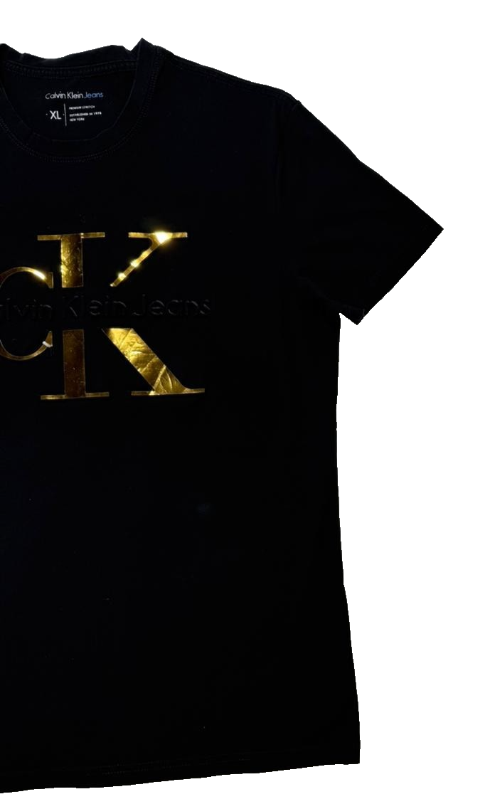 Calvin Klein Men's Metallic Cotton Logo T-Shirt -Black Size XL
