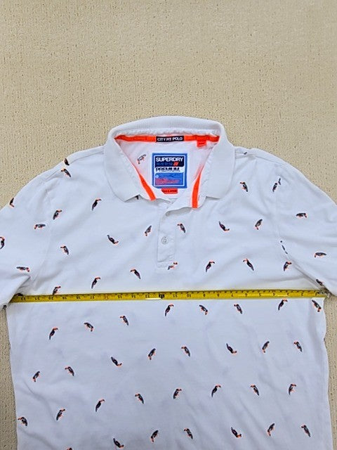 Superdry Men's White Fish Print Polo Shirt XXXXLarge Short Sleeve