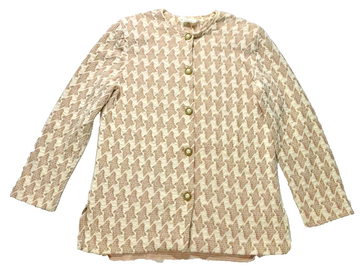 Vintage Style Beige & Cream Houndstooth Knit Two Piece Skirt Set Size M