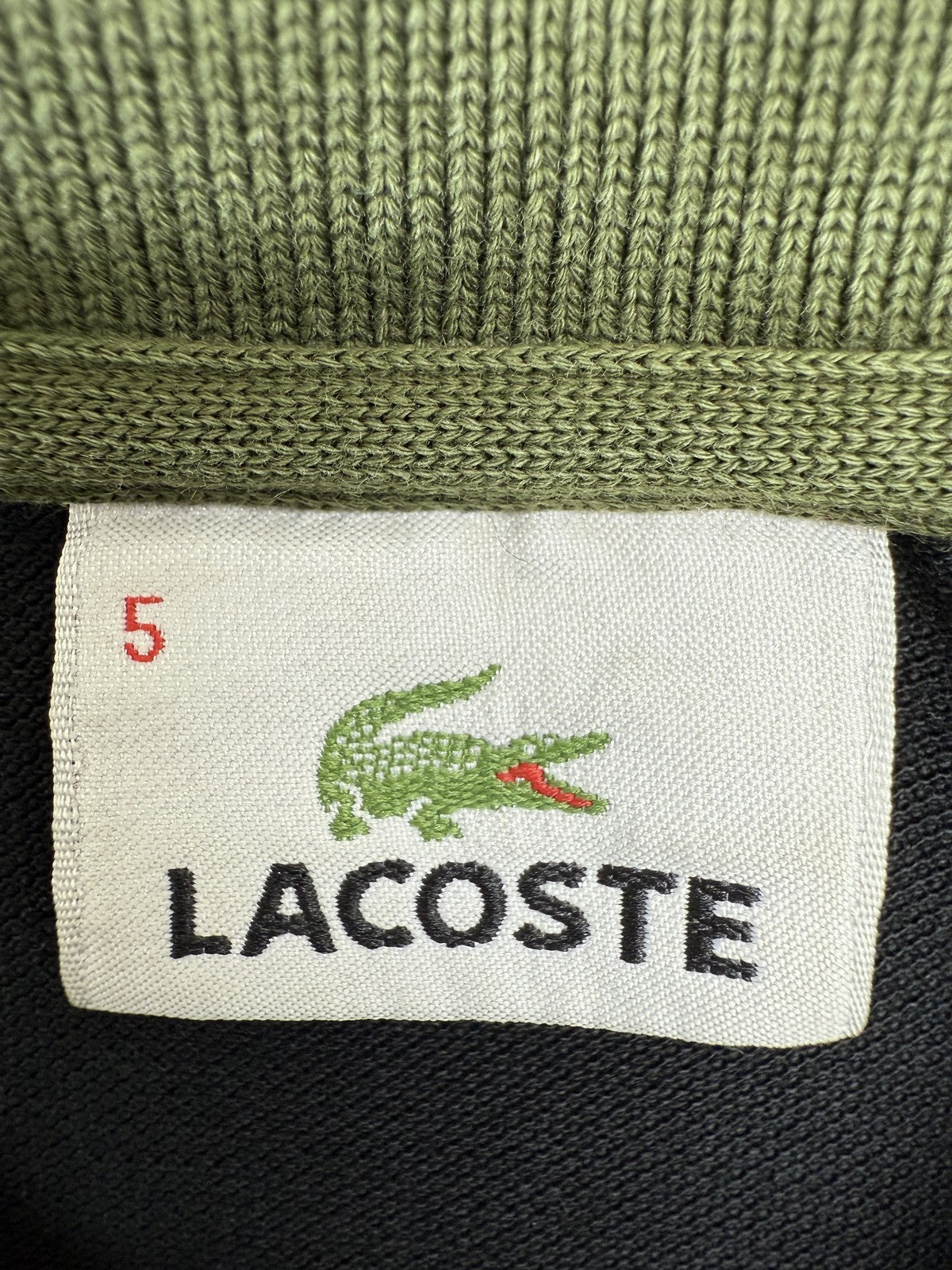 Lacoste Black Classic Fit Polo Sz 5 Short Sleeve Contrast Collar Croc Logo