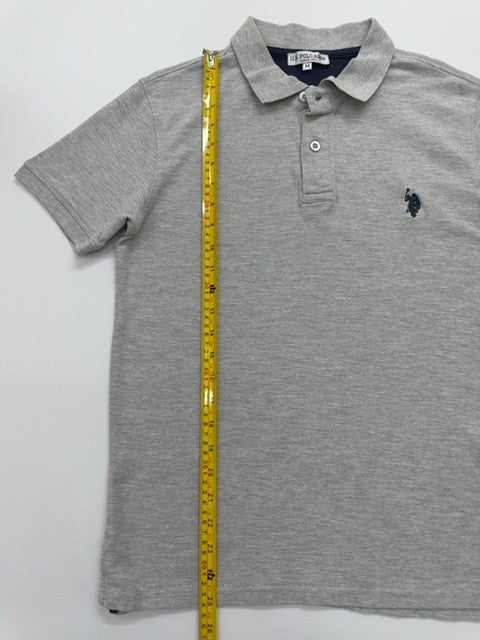 U.S. Polo Assn Boys Gray Embroidered Polo Shirt Size M Button Front