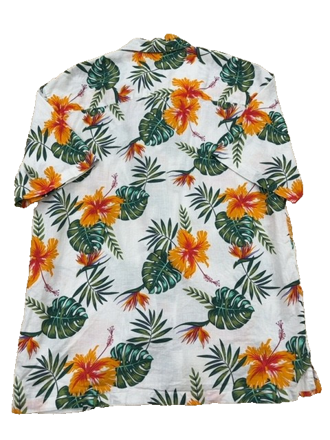 Pull&Bear Men's White Hawaiian Floral Short Sleeve Button-Up Shirt S