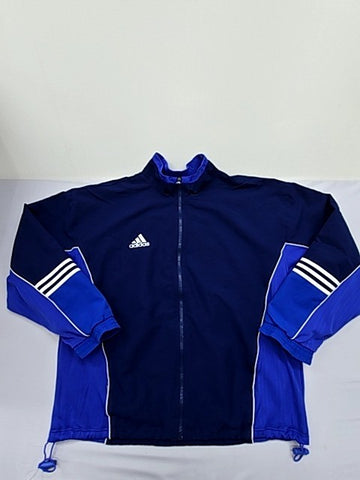 Adidas Men's Navy Blue Track Jacket L 3-Stripes Full Zip Poly
