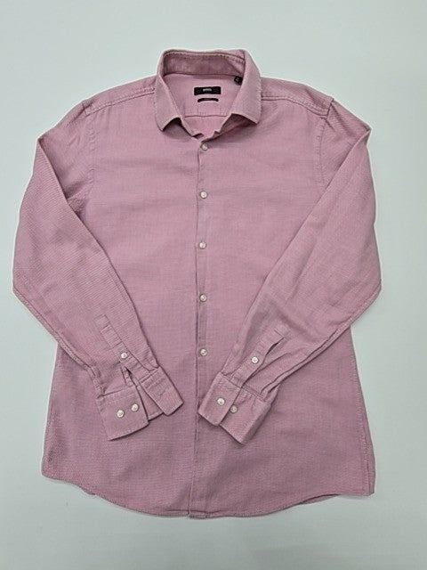 BOSS Mens Pink Slim Fit Dress Shirt Size 42 Long Sleeve Button-Down