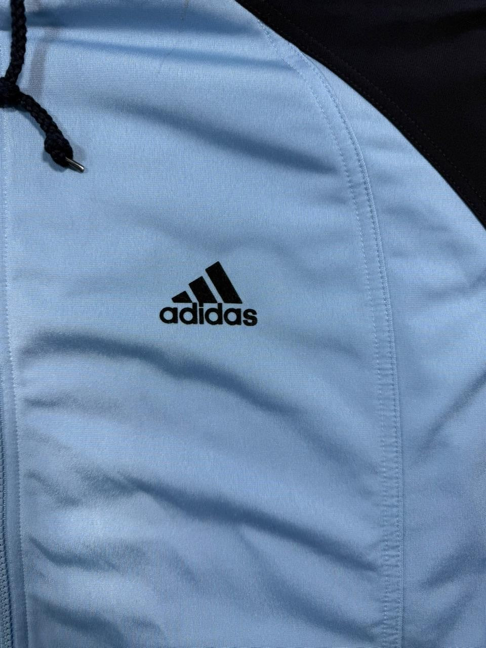 Adidas Track Jacket In Light Blue And Navy Blue With A Hood - Size M