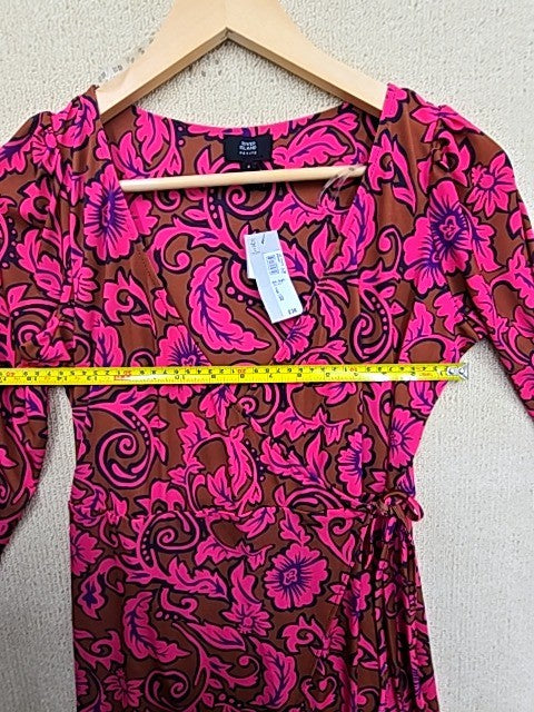 River Island Pink Floral Midi Dress Petite Size 6 Long Sleeve