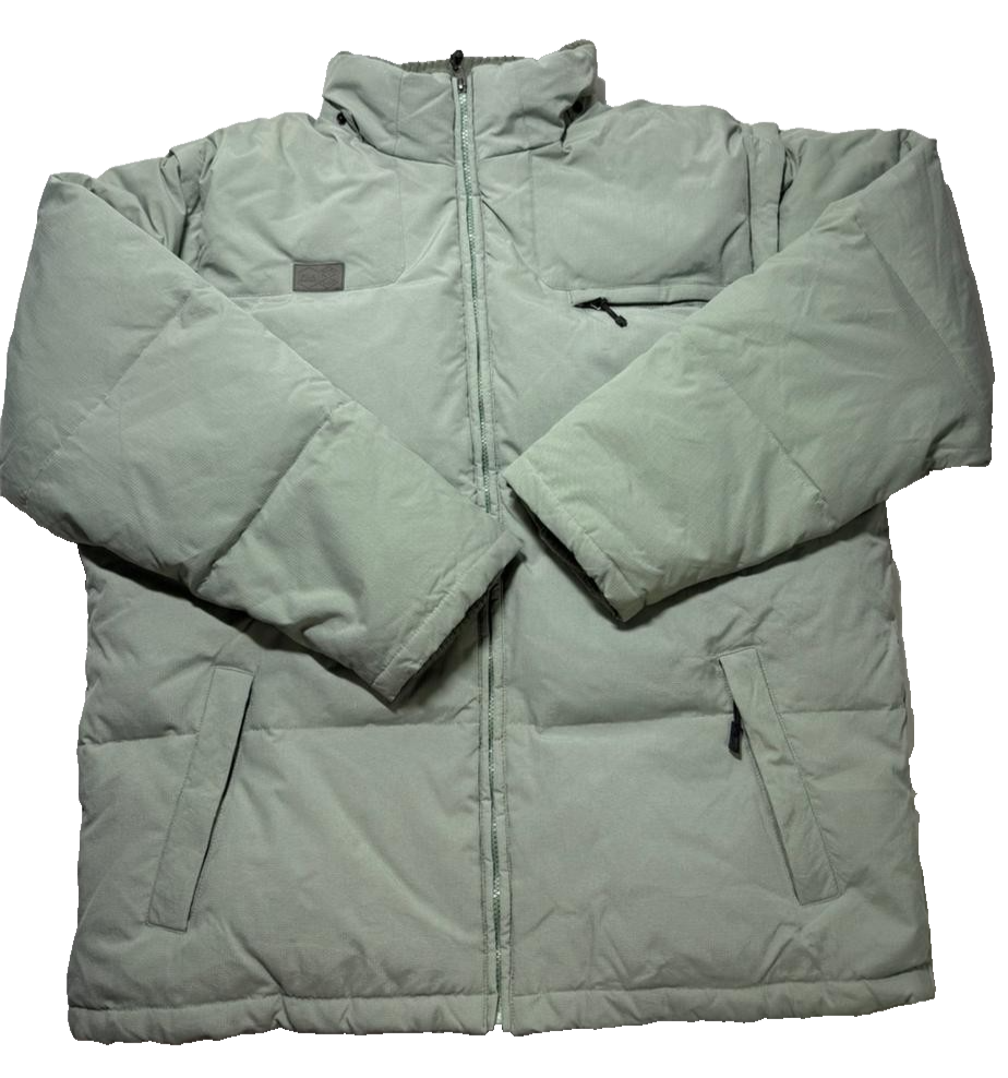 Fila Men's Puffer Jacket XXL Light Green Padded Winter Coat High Neck Zip Pocket