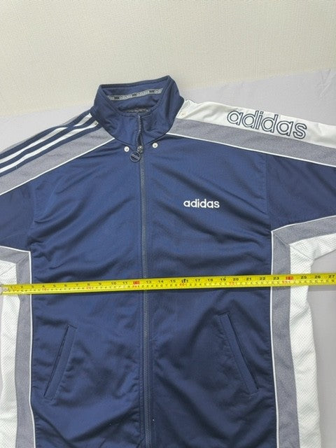 Vintage Adidas Men's Navy Striped Track Jacket M Short Sleeve