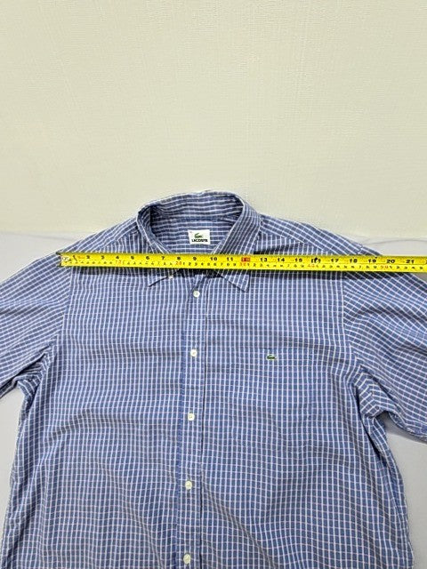 Lacoste Men's Blue White Checkered Short Sleeve Slim Fit Shirt EU 43