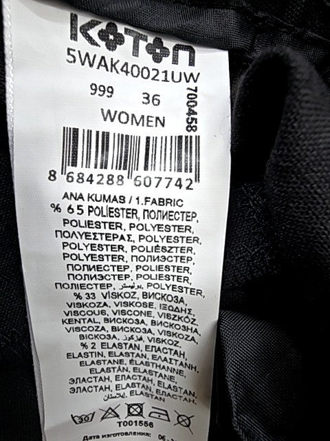 Koton Black Business Women's Pants 65% Polyester 35% Viscose Reg Sz