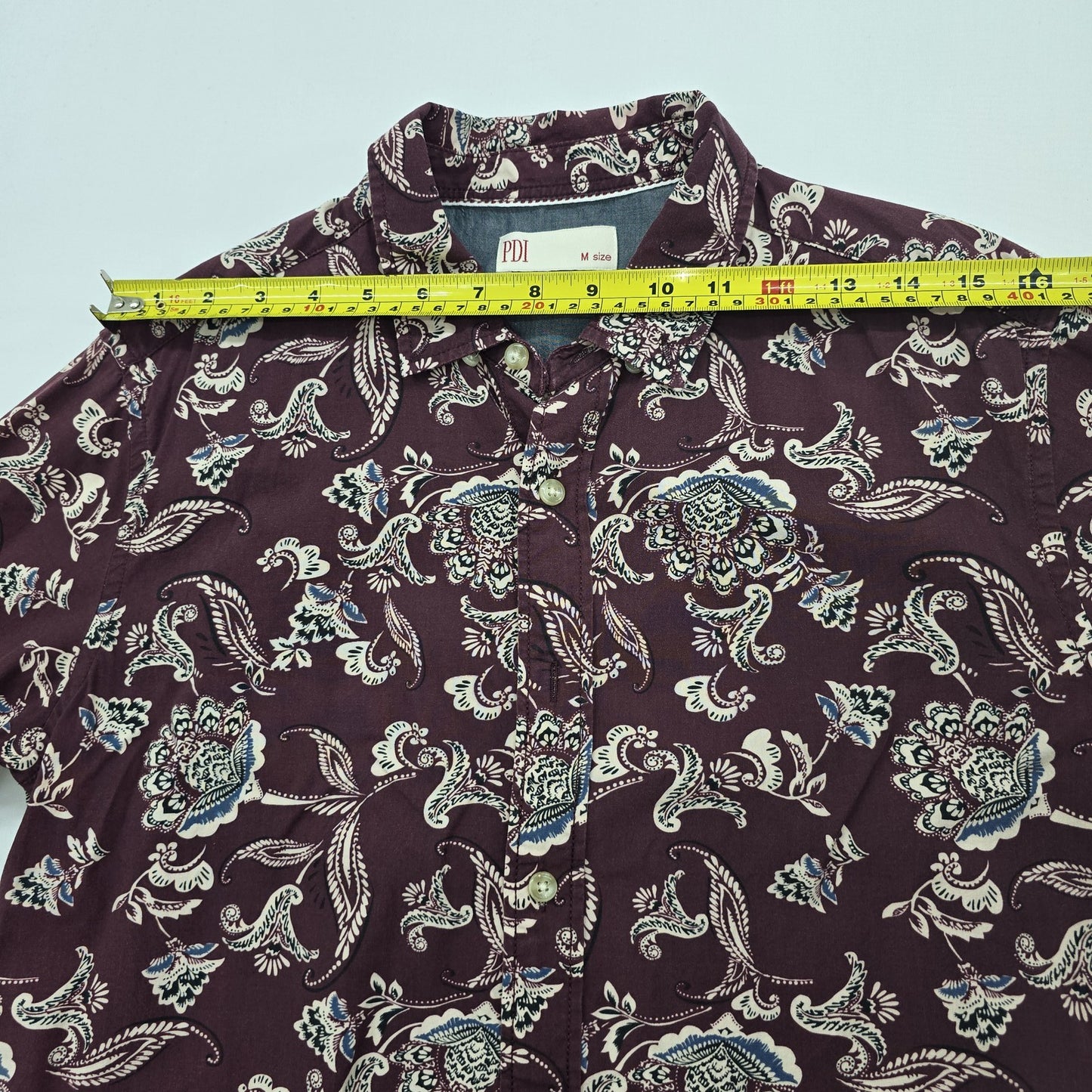PDI Boys Burgundy Paisley Button-Up Shirt Cotton Size M Regular Condition