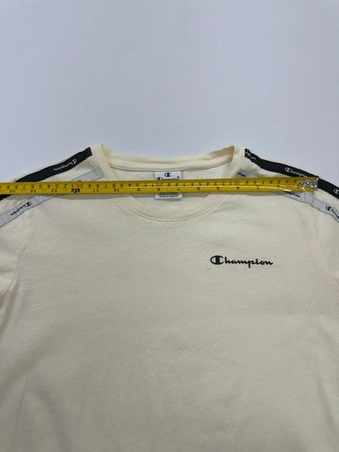 Champion Men Cream Striped Trim Logo T-Shirt Size M Condition Descriptor