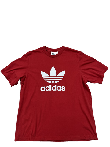 Adidas Red Oversized Crewneck T-Shirt Cotton Jersey Trefoil L
