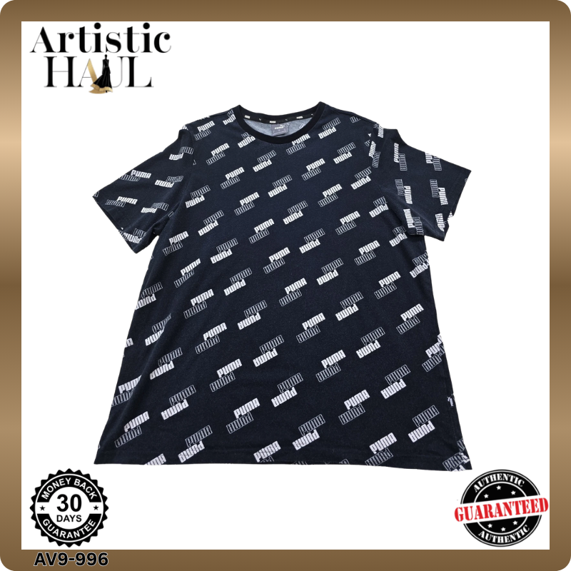 Puma Men's XL Black Brand Love All-Over Logo Print T-Shirt Cotton