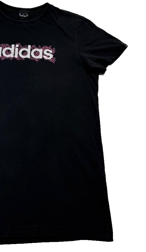 Adidas Black T-Shirt Floral Pink Logo Graphic Casual Women's Size S