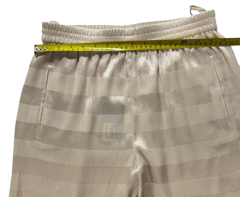 BNWT Giorgio Armani Women's Beige Striped Wide Leg Pants Size 42 Elastic Waist