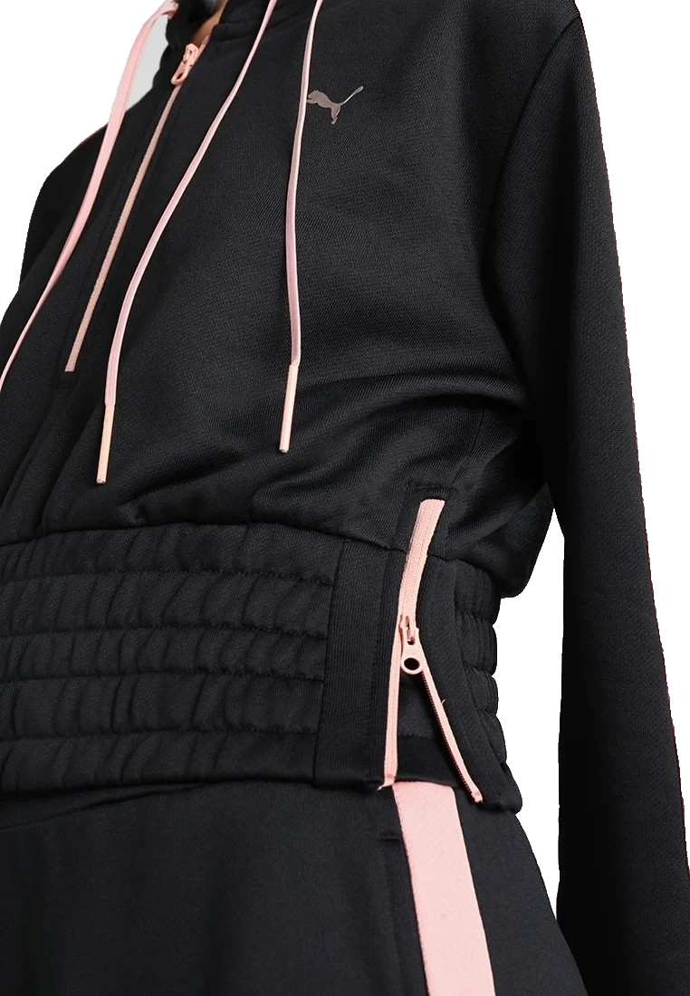 Puma Women's Cropped Hoodie Jacket Black Pink Zip Up Long Sleeve Size M