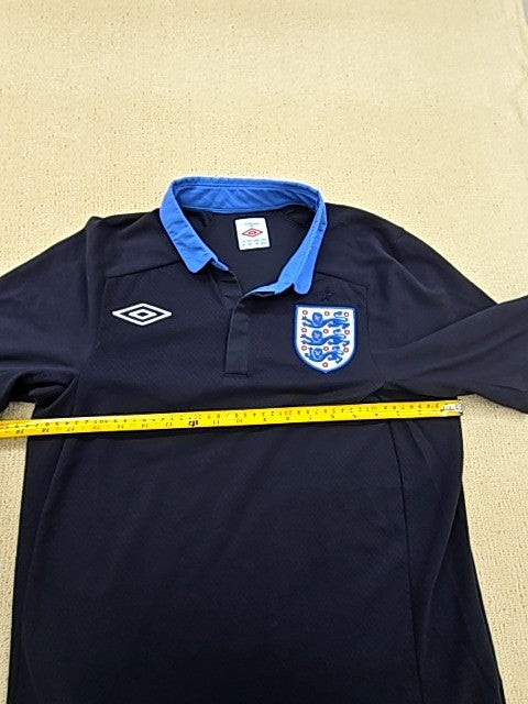 Umbro Men's Navy Football Polo Shirt England Badge Short Sleeve