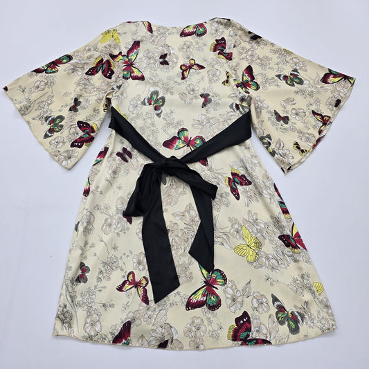 Uttam London Women's Cream Butterfly Floral Wrap Dress S/M