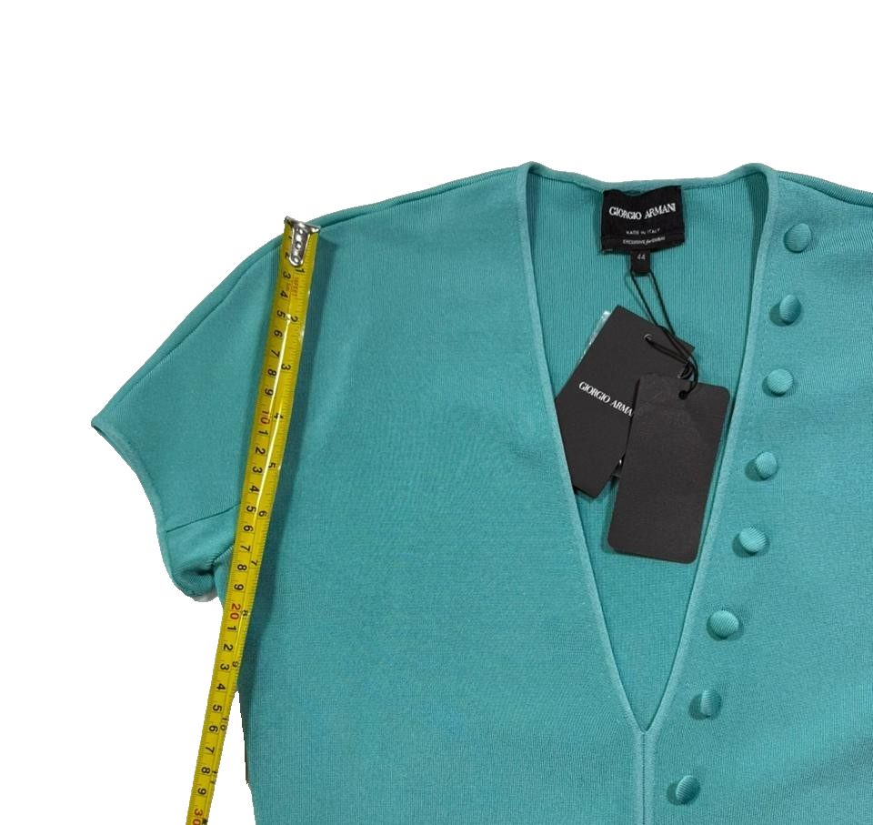 BNWT Giorgio Armani Women's Turquoise Short Sleeve Bodysuit V-Neck Size 44