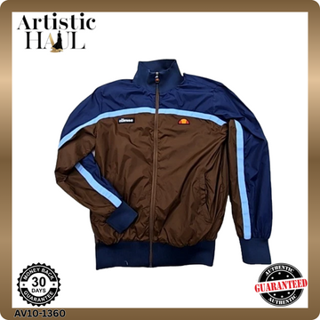 Ellesse Men's Track Jacket M Navy Brown Nylon Stripe Zipper