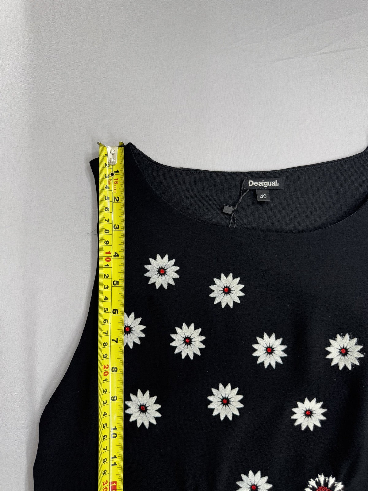 Desigual Black Floral Sleeveless Dress Embroidered Daisies Women M