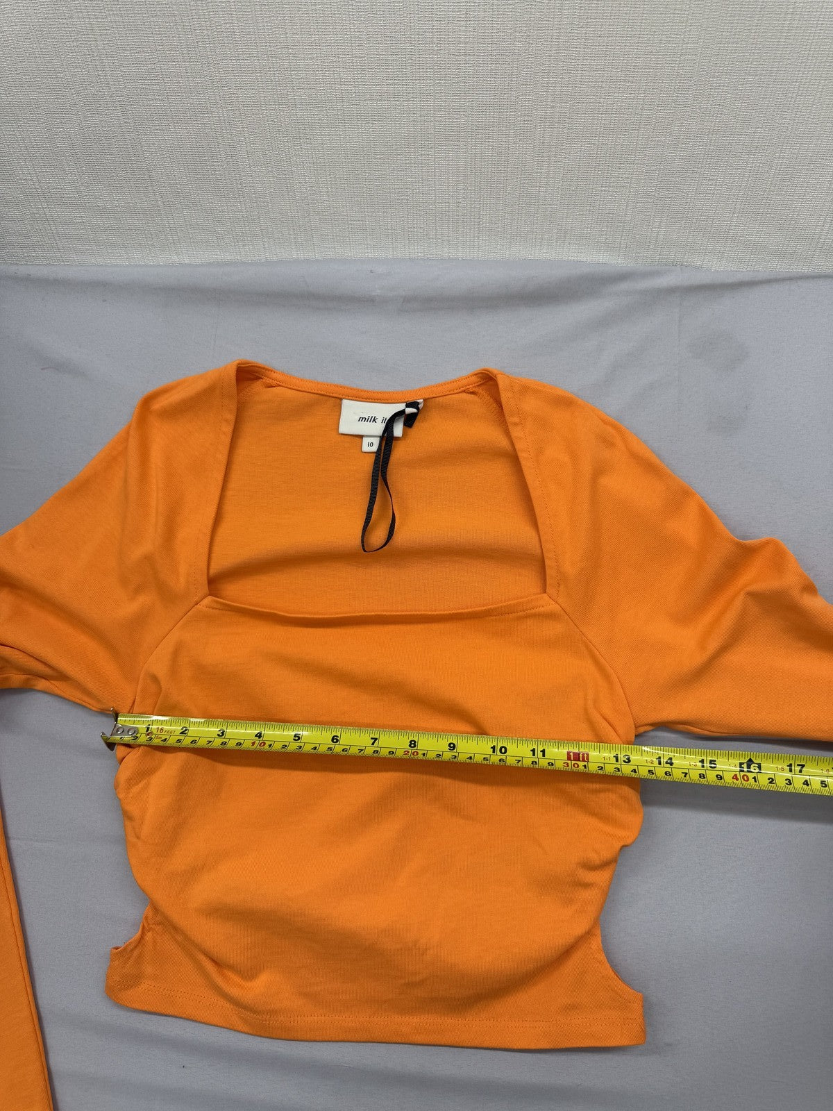 Milk It Orange Ruched Square Neck Long Sleeve Top Size 10