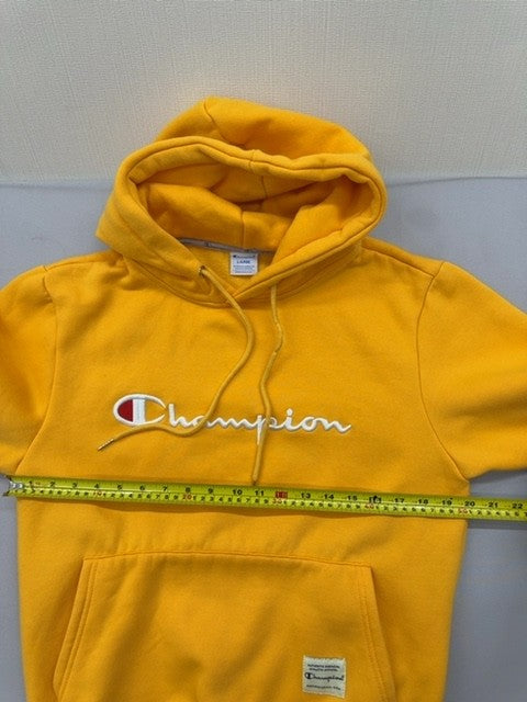 Champion Men's Large Yellow Fleece Pullover Hoodie Logo USA Cotton Poly