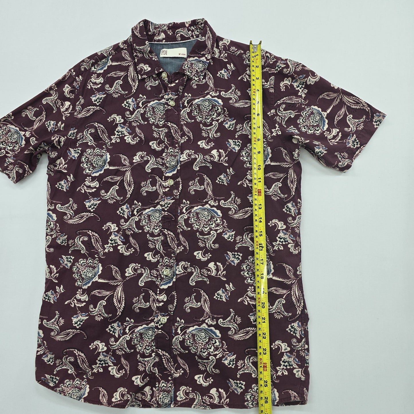 PDI Boys Burgundy Paisley Button-Up Shirt Cotton Size M Regular Condition