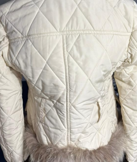 Vero Moda Women's Cream Quilted Jacket With Faux Fur Trim & Collar Size 44