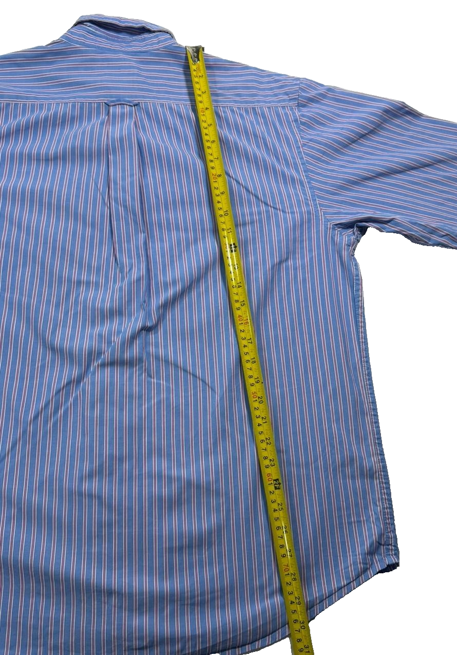 Izod Men's Blue Pink Striped Long Sleeve Button Shirt Size L