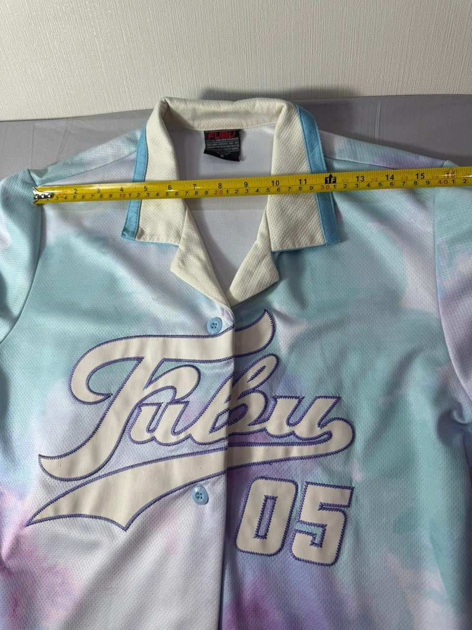 FUBU Button Up Baseball Jersey Shirt Men's Size S Pastel Tie Dye