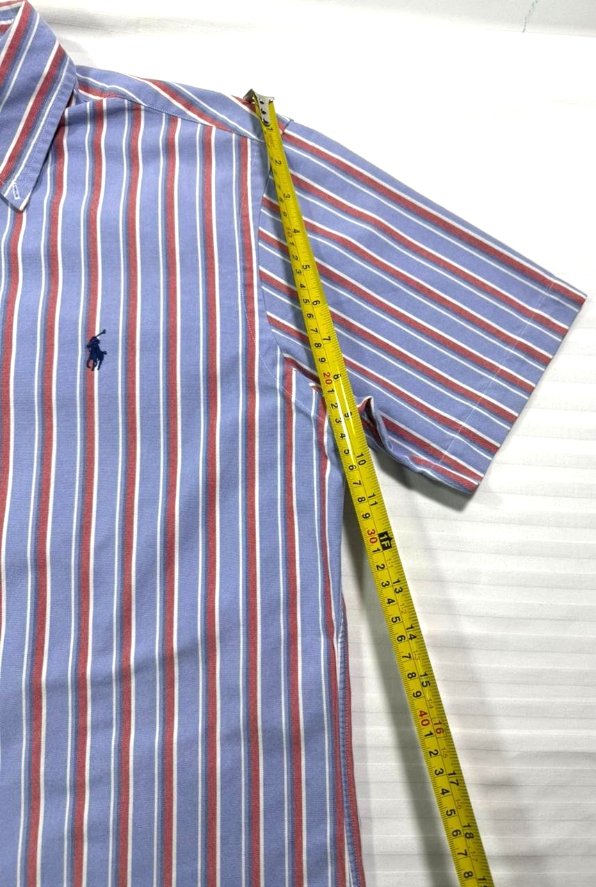 Polo Ralph Lauren Short-Sleeve Striped Oxford Shirt In Blue,Red, And White