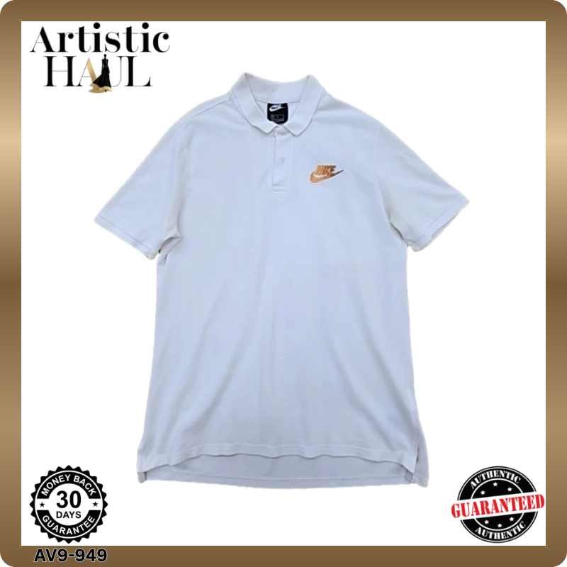 Nike Men's White Cotton Short Sleeve Polo Shirt M Button-Down