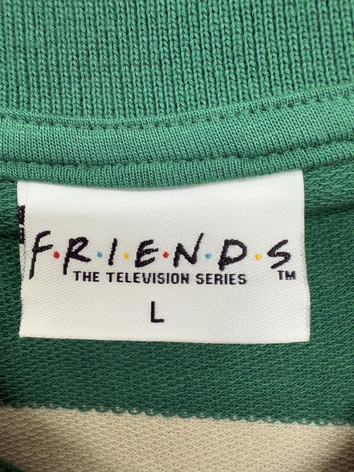 Friends TV Show Rugby Polo Shirt L Green/Cream Embroidered Logo